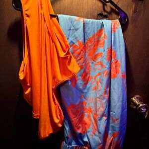 Orange Top and Blue Floral pants